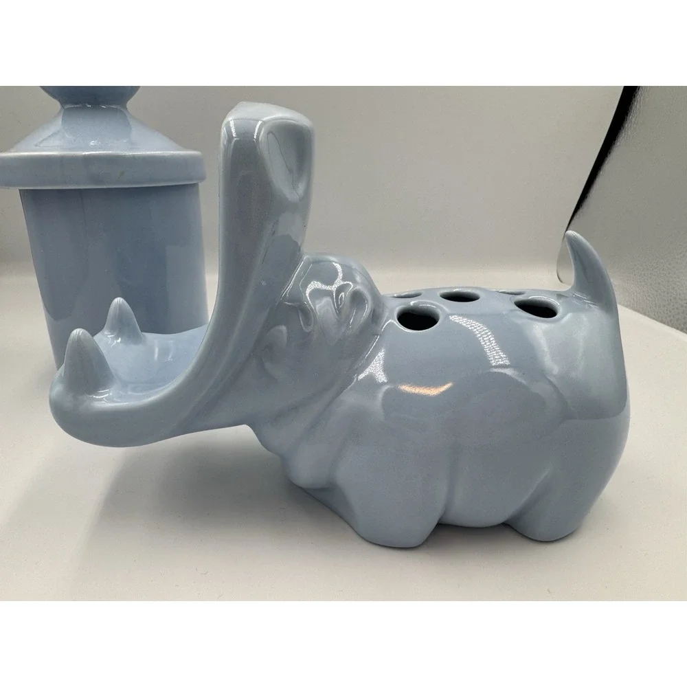 Vintage Blue Ceramic Hippo Soap Toothbrush‎ pen card Holder Cup Animal Bathroom